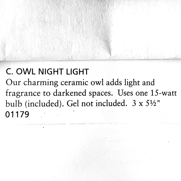 Ceramic Owl Night Light, add fragrance NEW Home Interiors 5 1/2" h x 3" w - Picture 8 of 8